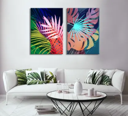 Set Tablou Canvas Abstract Frunze Tropical 70x100 cm